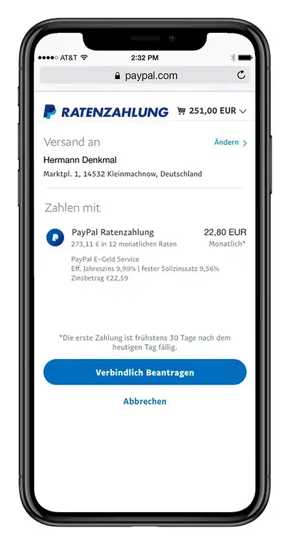 5. Beantragen Sie verbindlich PayPal Ratenzahlung und bestätigen Sie abschließend den Kauf ? fertig!