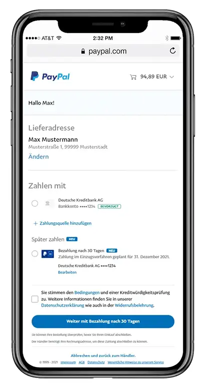 1. Wählen Sie beim Bezahlen wie gewohnt PayPal als Bezahlmethode aus.